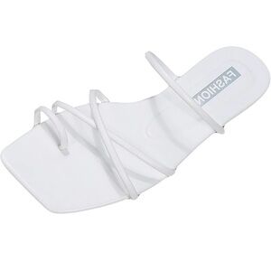 Women’s Strappy Flat White Sandals Toe Slide Summer Beach Casual Comfort Size 7